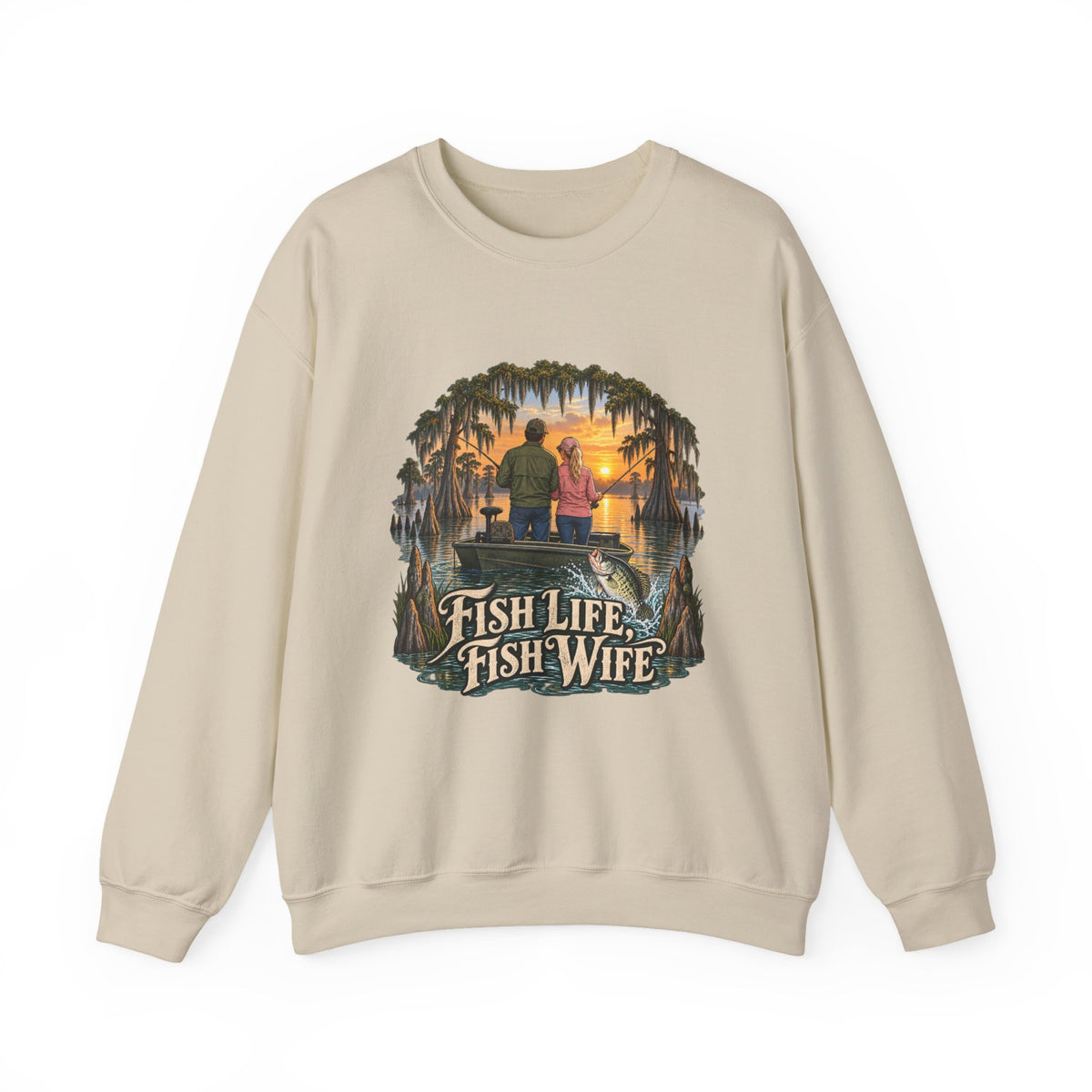 Fish Life Fish Wife Fishing Couple Crewneck Sweatshirt