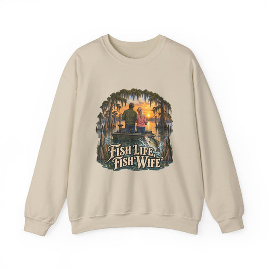 Fish Life Fish Wife Fishing Couple Crewneck Sweatshirt