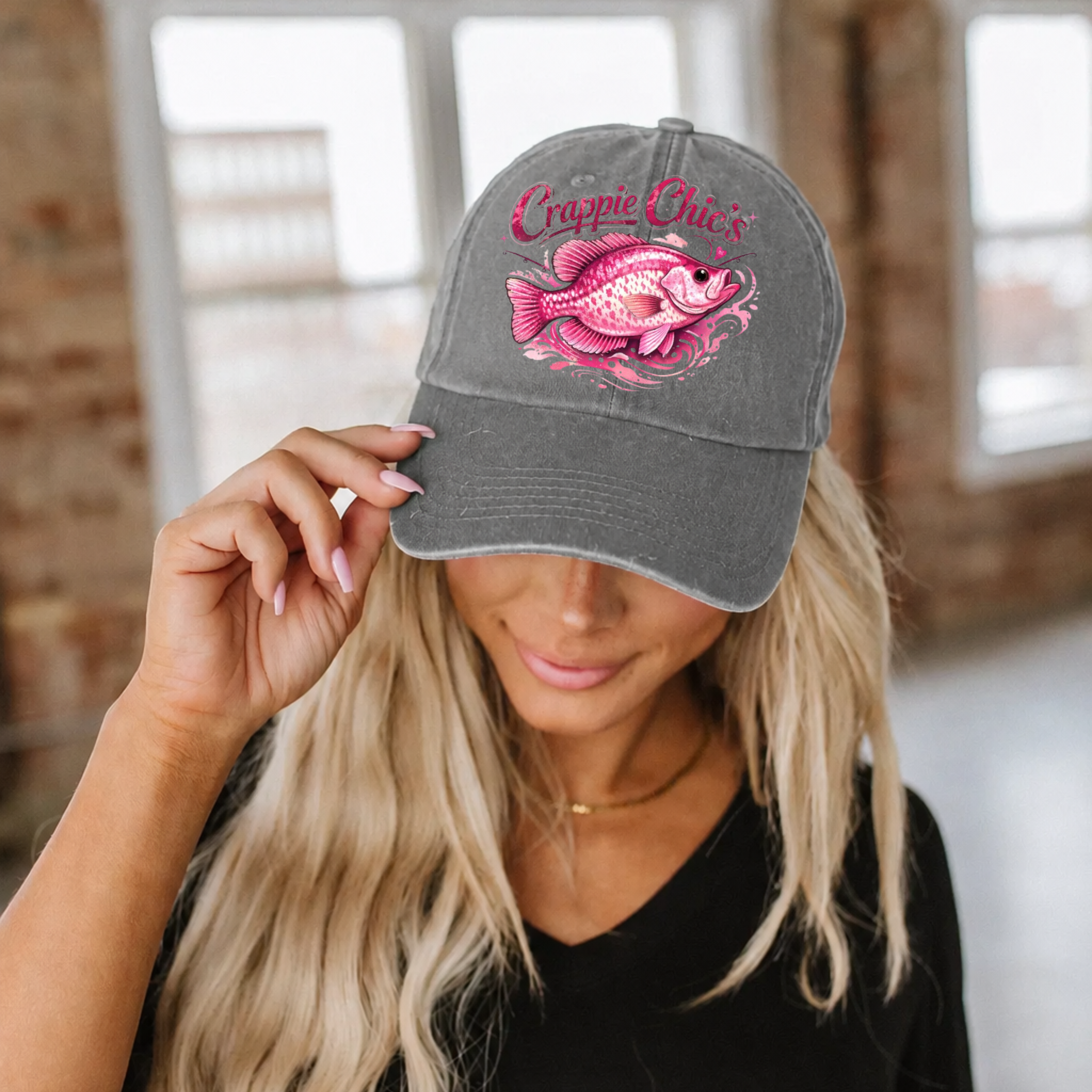 Crappie Chic's™ Grey Vintage Cap